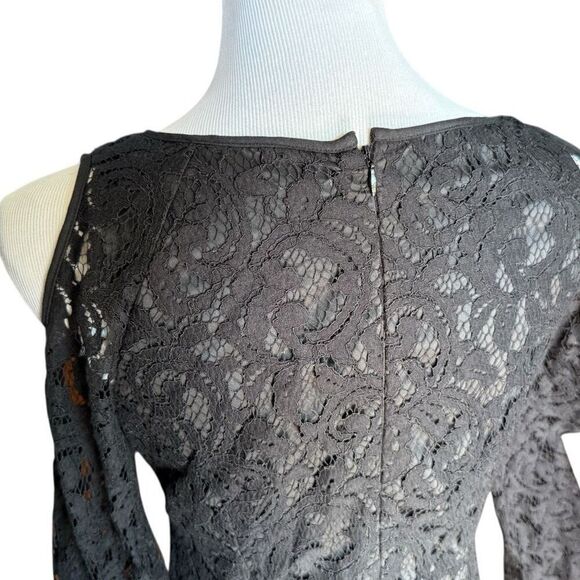 Womens Adrianna Papell Black Cold Shoulder Long Sleeve Lace Shift Dress - Sz 4 - Picture 4 of 4